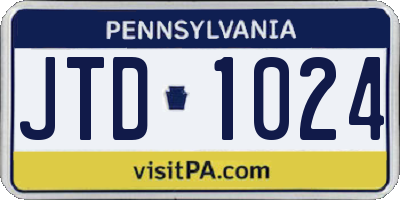 PA license plate JTD1024