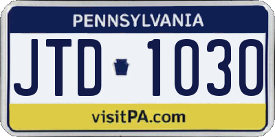 PA license plate JTD1030