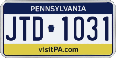 PA license plate JTD1031