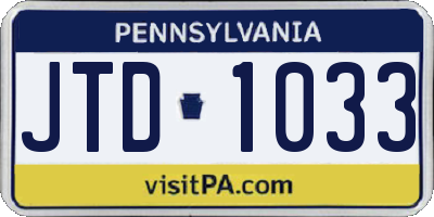 PA license plate JTD1033