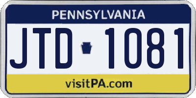 PA license plate JTD1081
