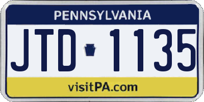 PA license plate JTD1135