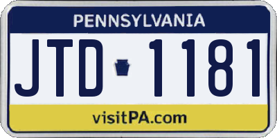 PA license plate JTD1181