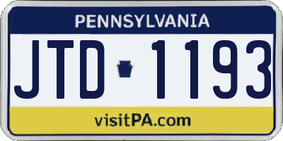 PA license plate JTD1193