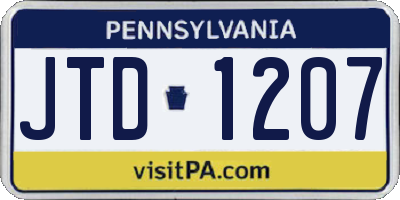 PA license plate JTD1207
