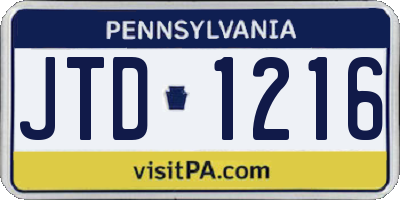 PA license plate JTD1216