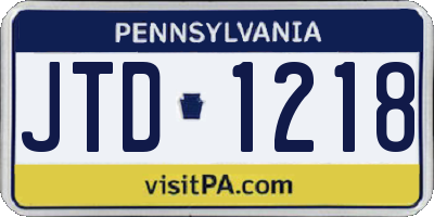 PA license plate JTD1218