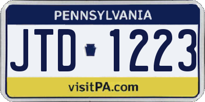 PA license plate JTD1223