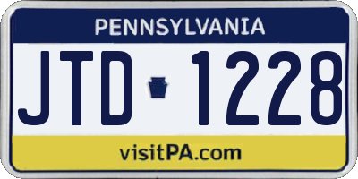 PA license plate JTD1228