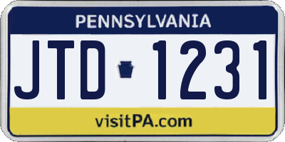 PA license plate JTD1231