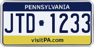 PA license plate JTD1233