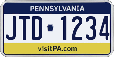 PA license plate JTD1234
