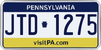 PA license plate JTD1275