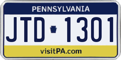 PA license plate JTD1301