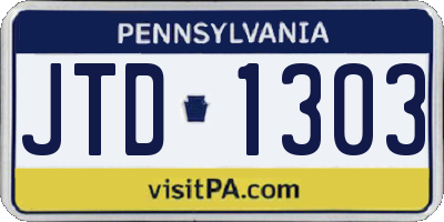 PA license plate JTD1303