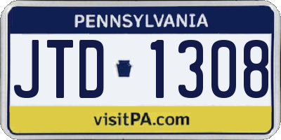 PA license plate JTD1308