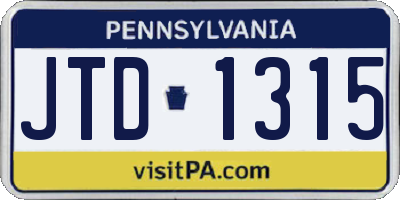 PA license plate JTD1315