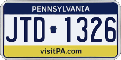 PA license plate JTD1326