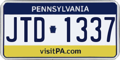 PA license plate JTD1337