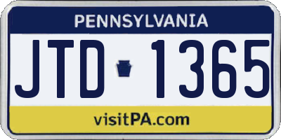 PA license plate JTD1365