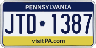 PA license plate JTD1387