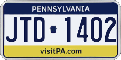 PA license plate JTD1402