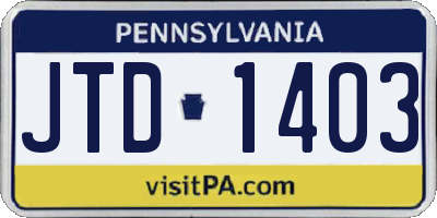 PA license plate JTD1403