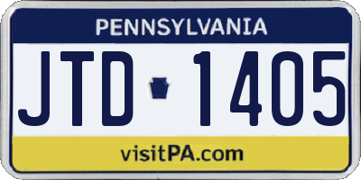 PA license plate JTD1405