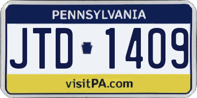 PA license plate JTD1409