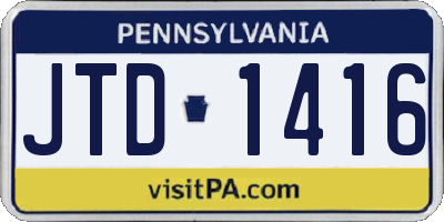 PA license plate JTD1416