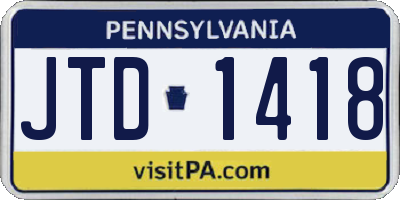 PA license plate JTD1418