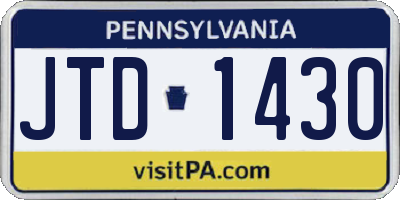 PA license plate JTD1430