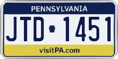 PA license plate JTD1451