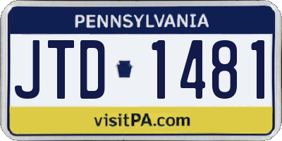PA license plate JTD1481