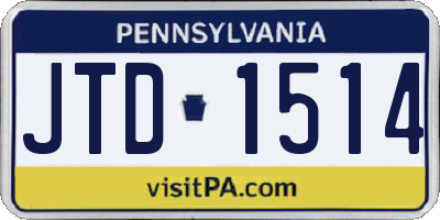 PA license plate JTD1514