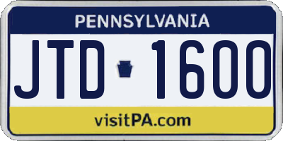 PA license plate JTD1600