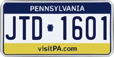 PA license plate JTD1601