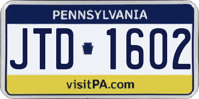 PA license plate JTD1602