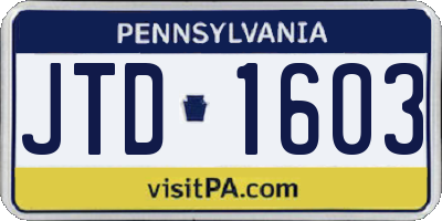 PA license plate JTD1603