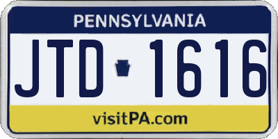 PA license plate JTD1616