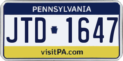 PA license plate JTD1647