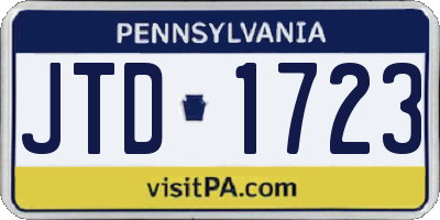 PA license plate JTD1723