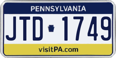 PA license plate JTD1749