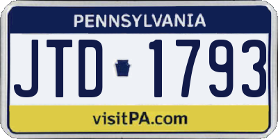 PA license plate JTD1793