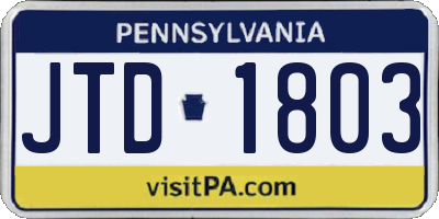 PA license plate JTD1803