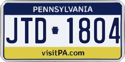 PA license plate JTD1804