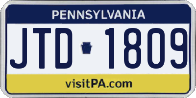 PA license plate JTD1809