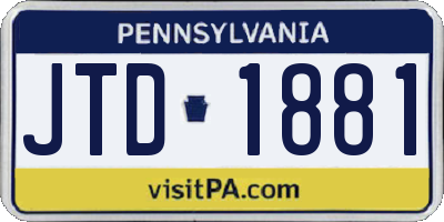 PA license plate JTD1881