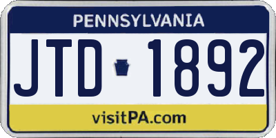 PA license plate JTD1892