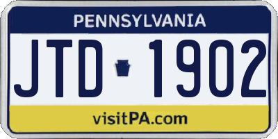 PA license plate JTD1902